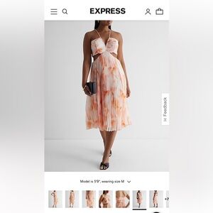 EXPRESS Floral V-Neck Pleated Cutout Midi Dress